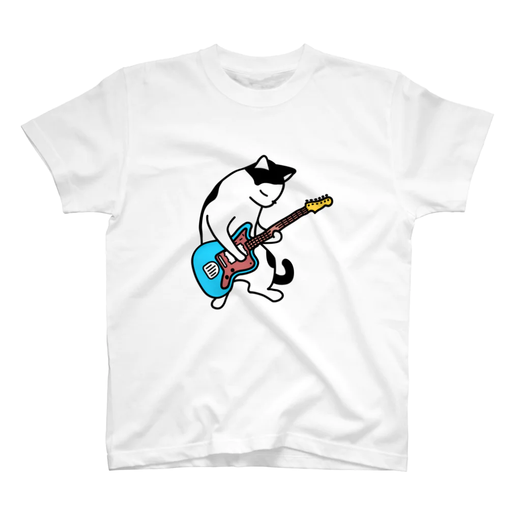 QROOVYのヅラ猫　ハチワレ　エレキギター　pat02 スタンダードTシャツ