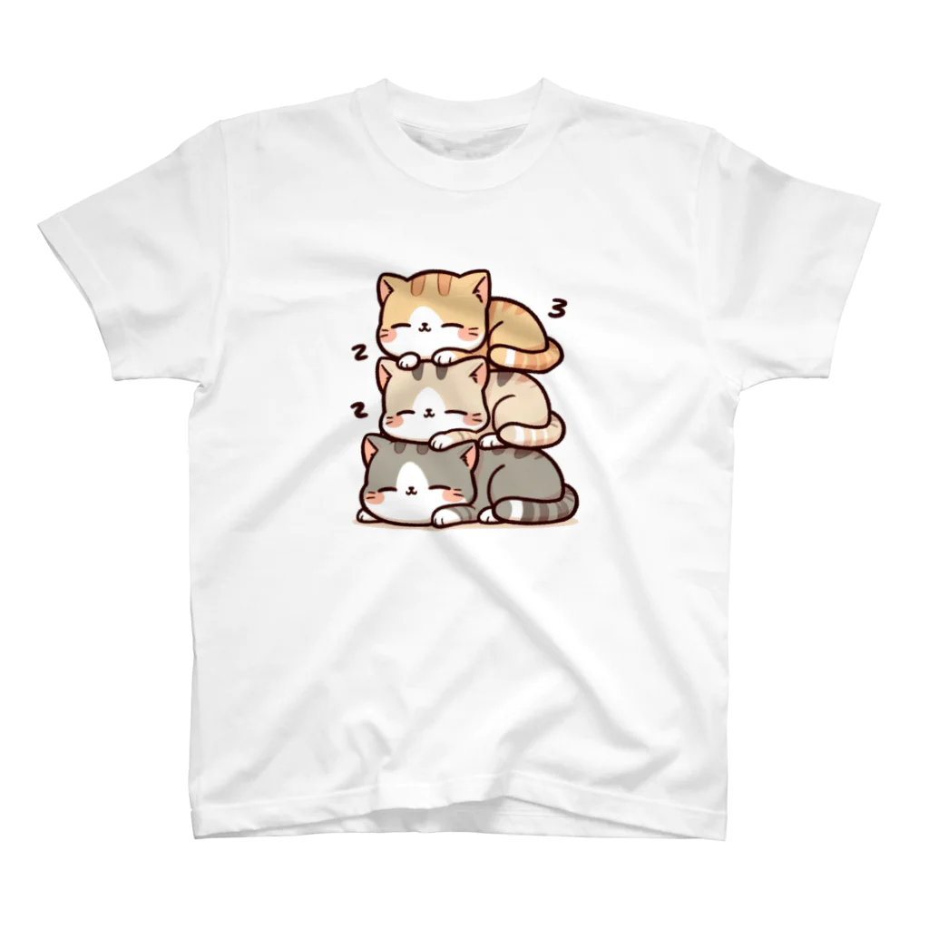 ussi-cowの可愛いネコのイラストシャツ（団子ネコ三段ver） スタンダードTシャツ