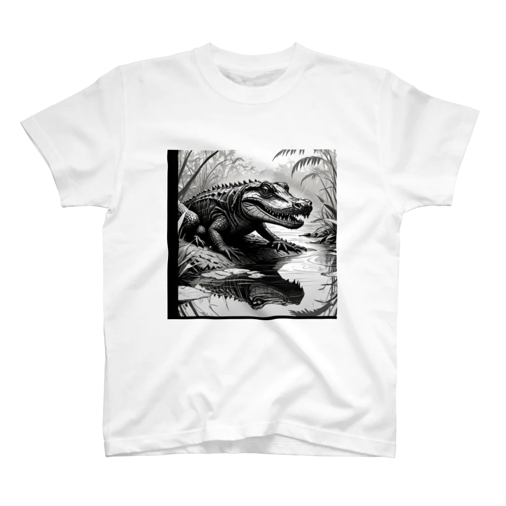 Reptile_JPのモノクロカイマン スタンダードTシャツ