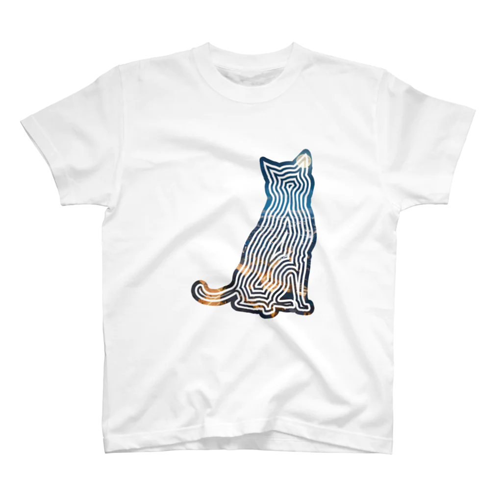 猫との風景の風景_夜景と猫001 Regular Fit T-Shirt