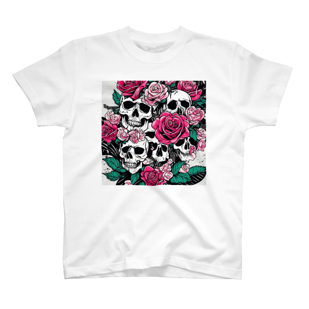 ピンクリボンの薔薇髑髏01 スタンダードTシャツ