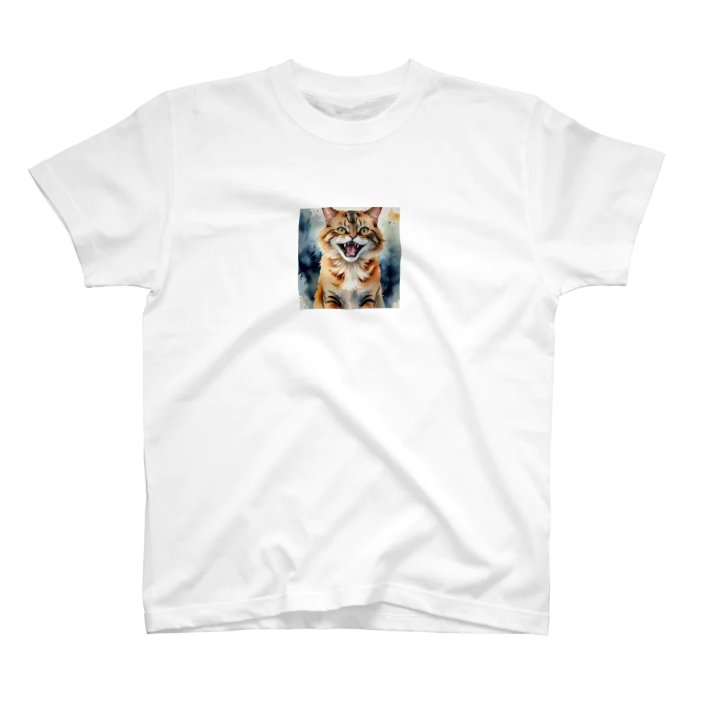 おさけふざけ＠アル中戦隊の怒った猫の表情が鮮やかに描かれた水彩画 Regular Fit T-Shirt