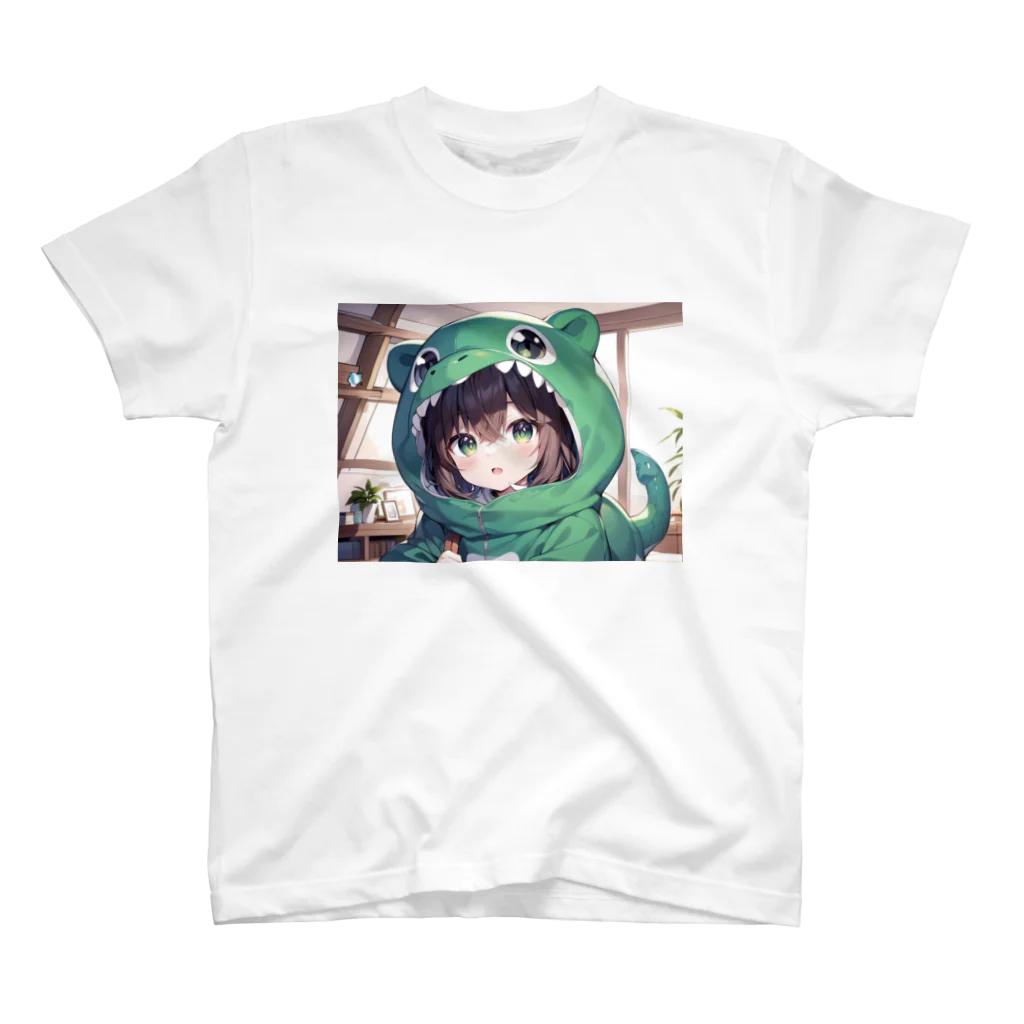 neko_28の恐竜の着ぐるみを着た女の子 Regular Fit T-Shirt