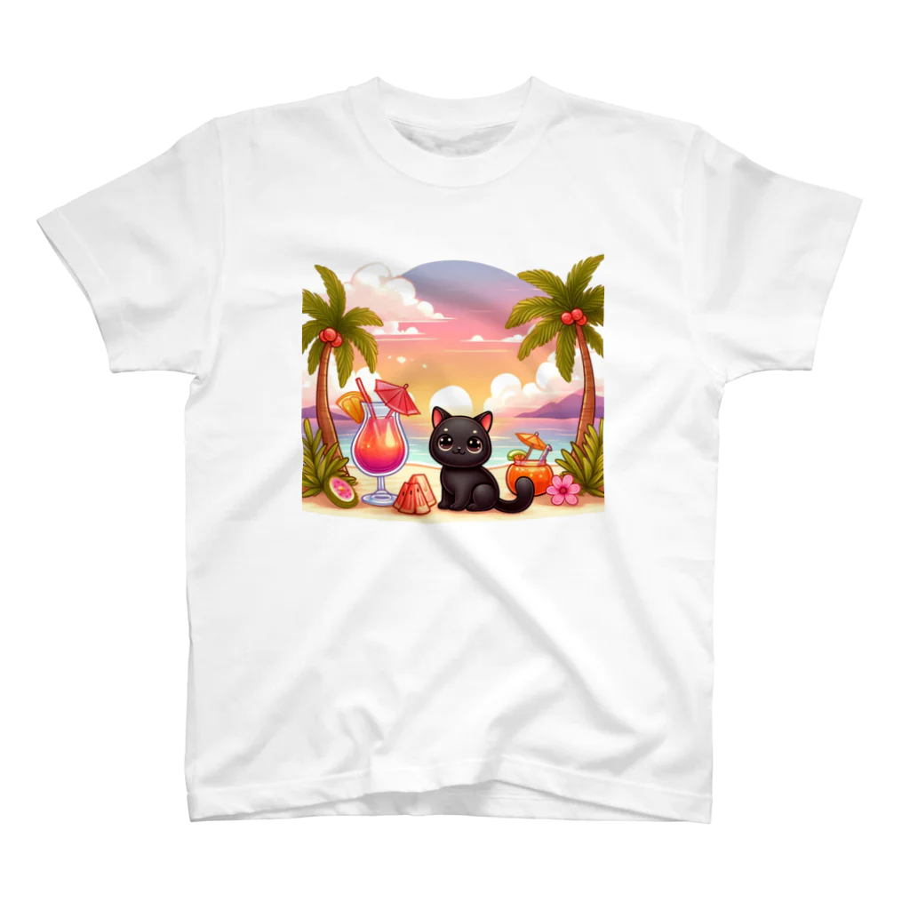 Super_Bluemoonの黒猫のVacation🎵 Regular Fit T-Shirt