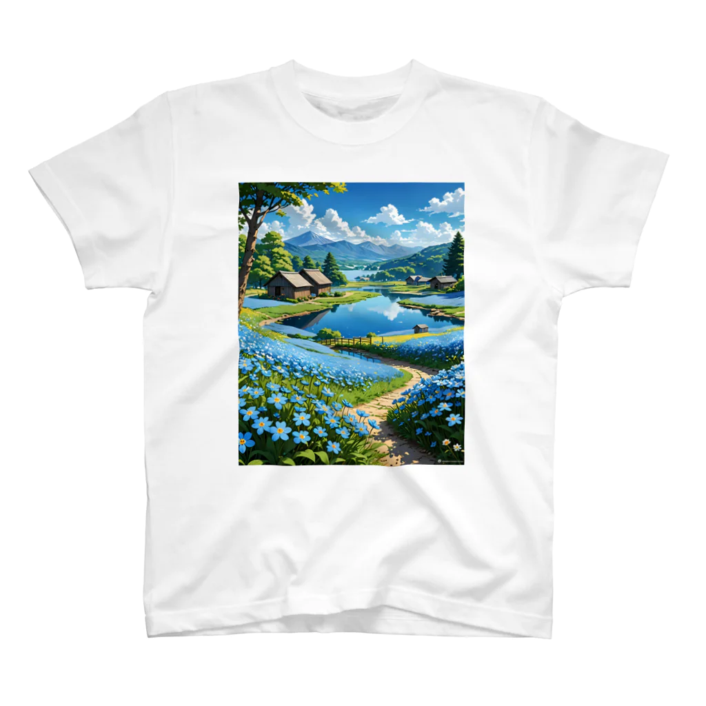 くりちゃんの湖のほとり青の草原 スタンダードTシャツ