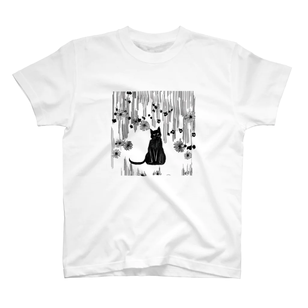 ヲシラリカの黒猫　大正ロマン　モノクロ　絵画 Regular Fit T-Shirt