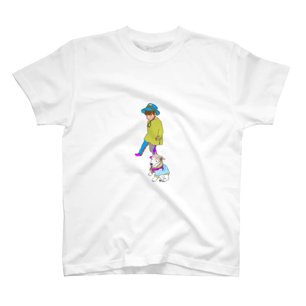 I Love Dog 0467の少年とジャックラッセルテリア Regular Fit T-Shirt