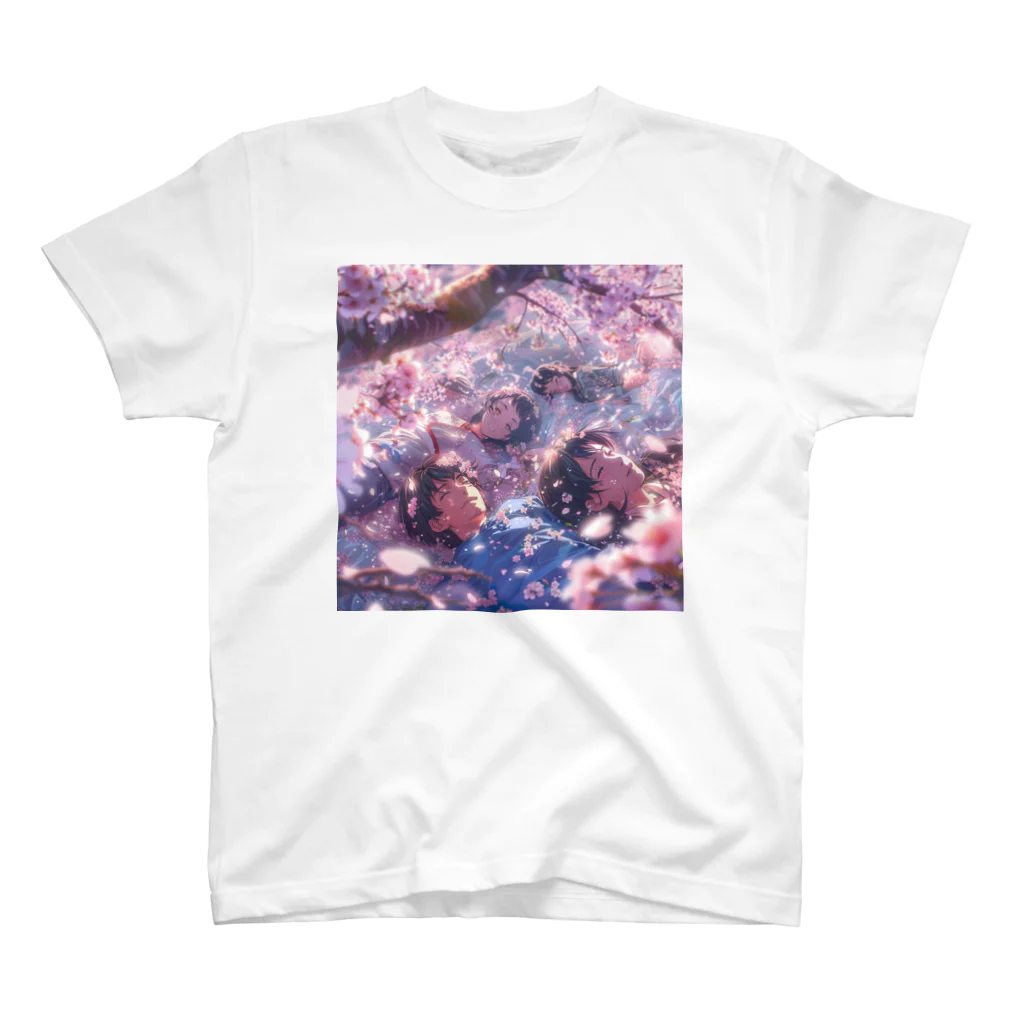 AQUAMETAVERSEの桜の花の木の下で昼寝をする家族　なでしこ1478 スタンダードTシャツ