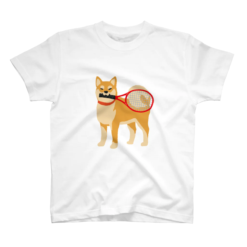 柴犬とテニスのテニスラケットと柴犬 スタンダードTシャツ