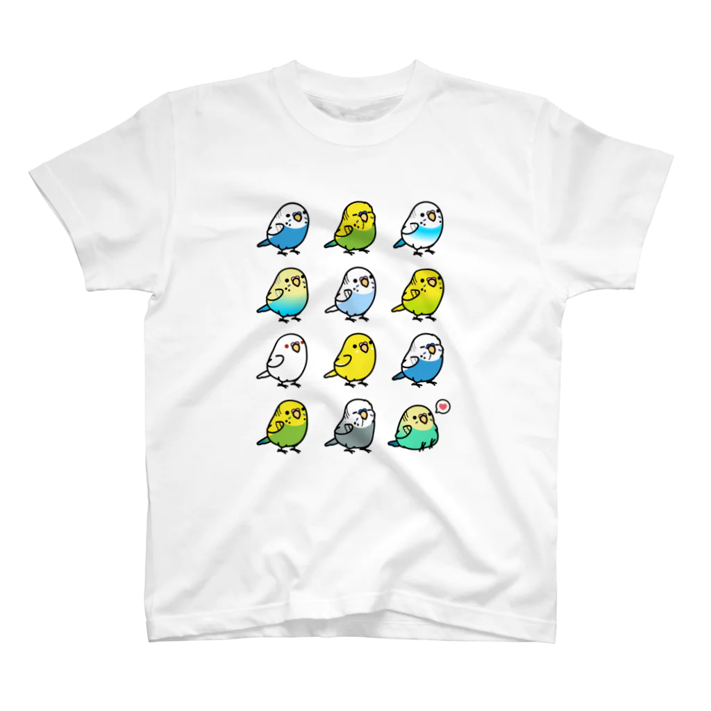 Cody the LovebirdのChubby Bird セキセイインコ大集合 スタンダードTシャツ