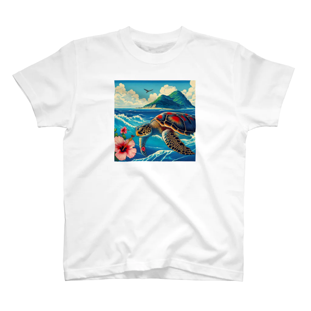 日本の風景 COOL JAPANの日本の風景:荒波にもまれる海がめ、Japanese scenery: Sea turtle caught in rough waves Regular Fit T-Shirt