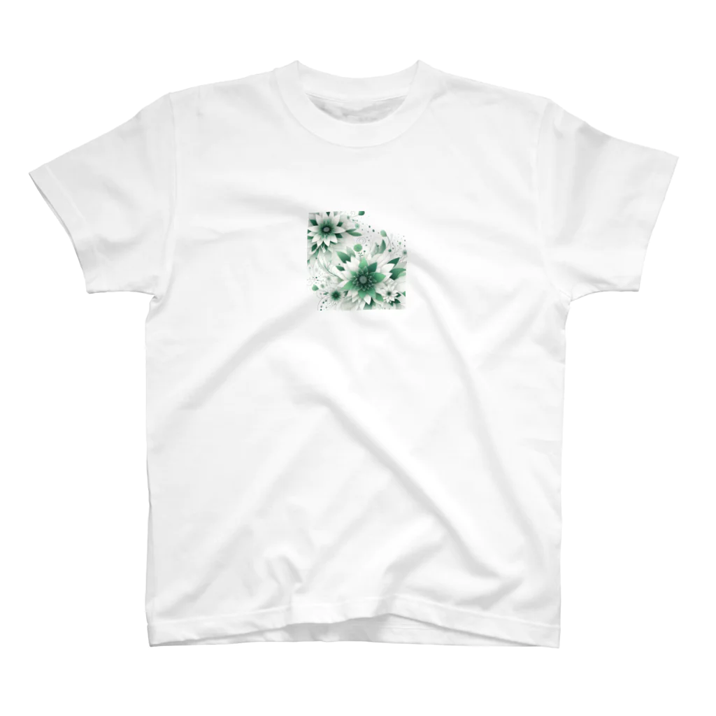 アミュペンの数学的なデザインを持つ緑と白の花 Regular Fit T-Shirt