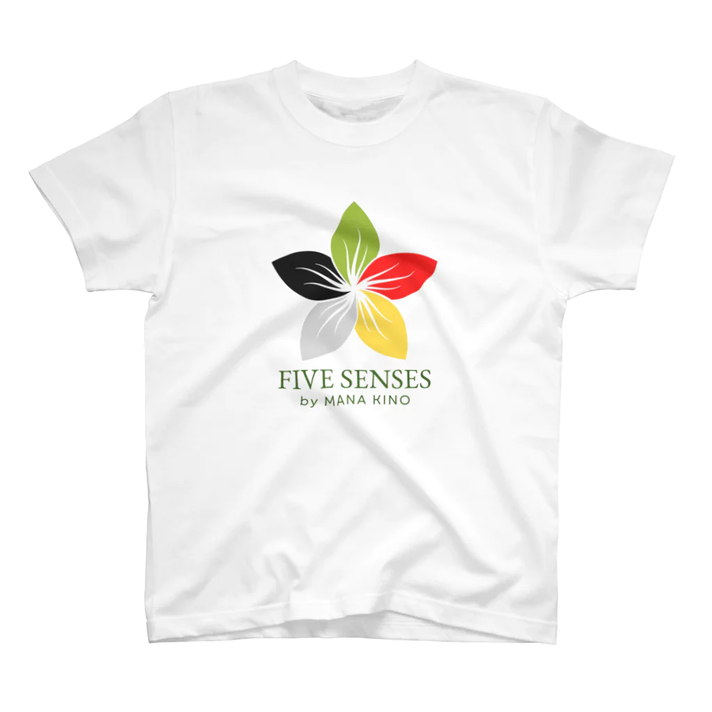 リモデザインスタジオのFIVE SENSES ロゴプルメリア｜FIVE SENSES by MANA KINO スタンダードTシャツ