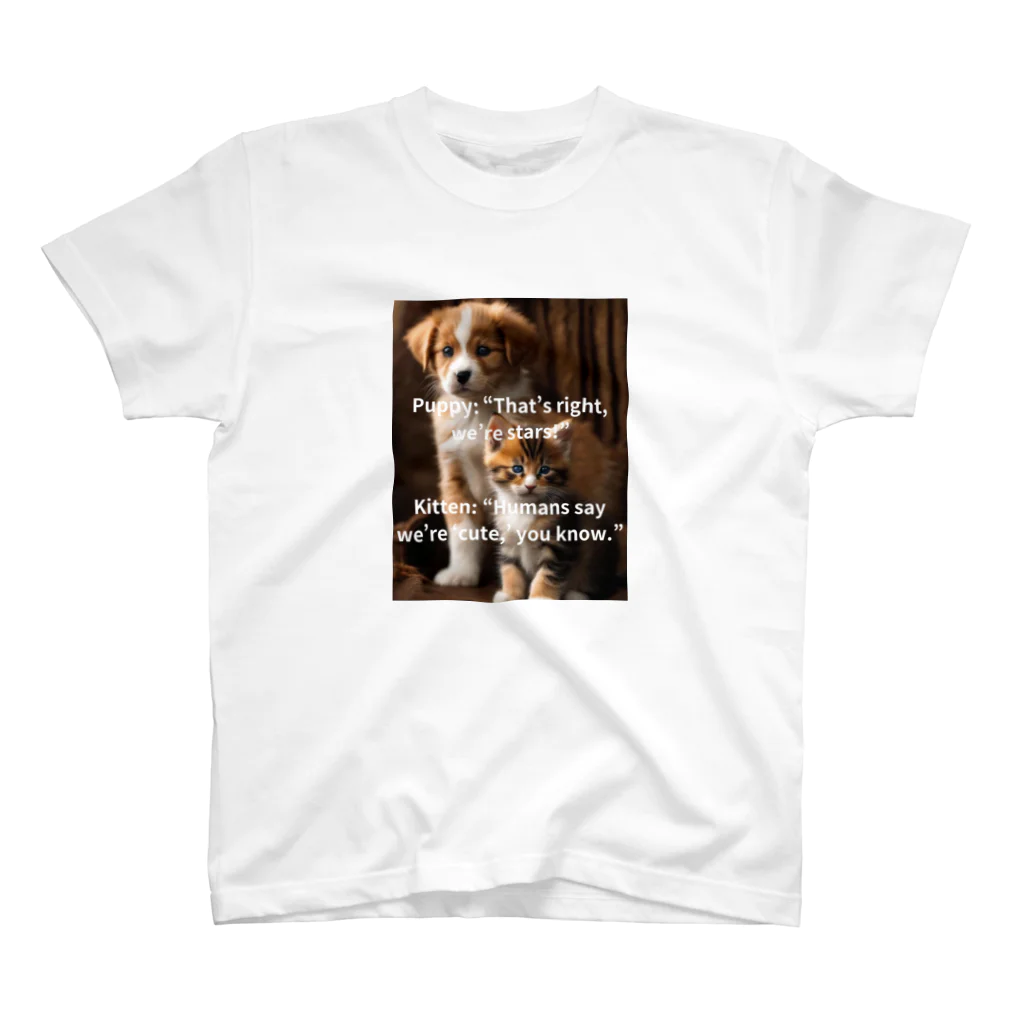 Canvas_Teesの②子犬と子猫のカワイイ会話Tシャツ【Vol.1】『会話する仲良しペア💖』Tシャツ Regular Fit T-Shirt