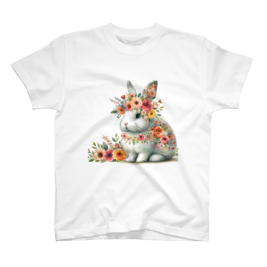 love_usagiのお花まみれの白うさぎ スタンダードTシャツ