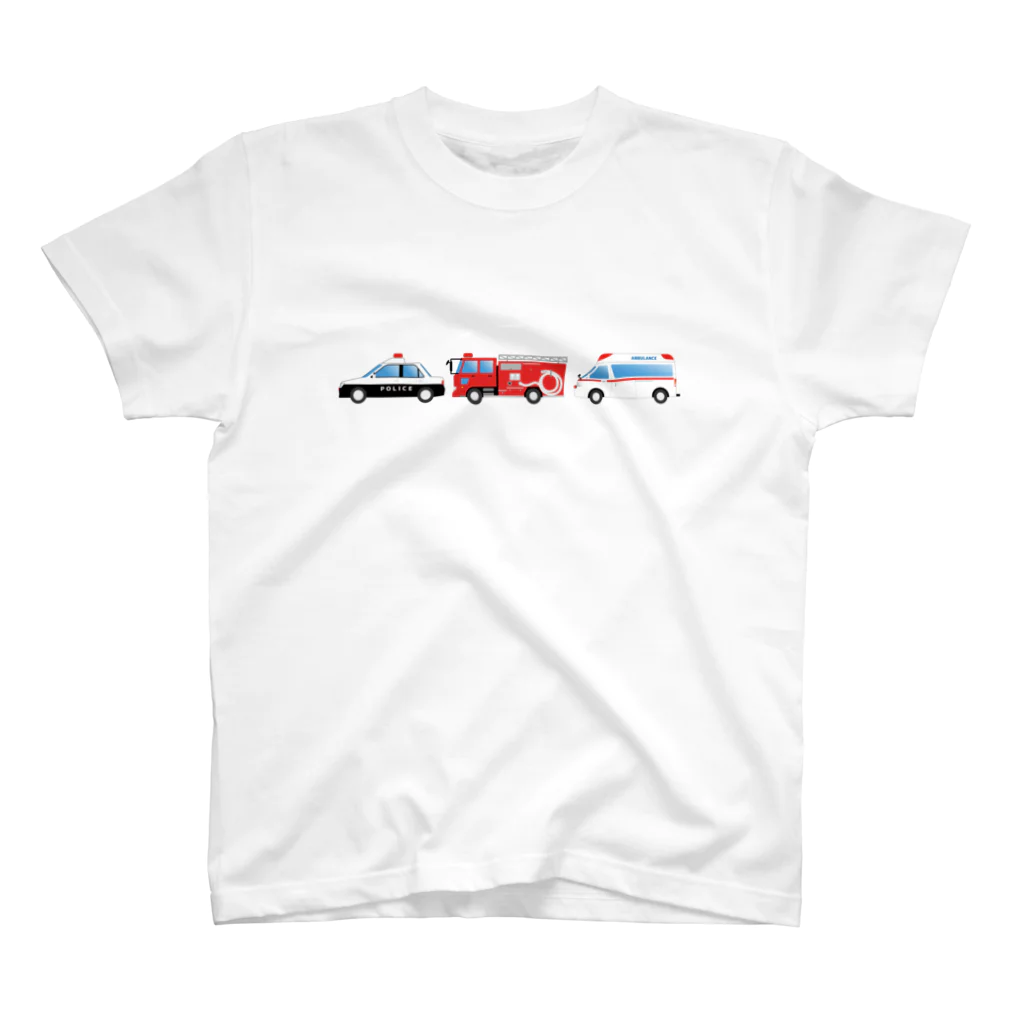 働く車・乗り物Tシャツ／KK商店の緊急車両（パトカー・消防車・救急車） Regular Fit T-Shirt