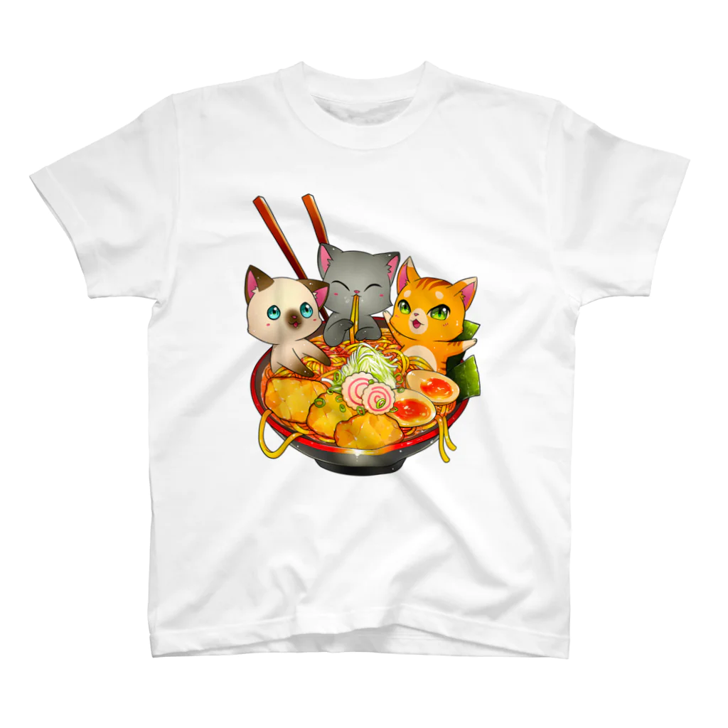 World_Teesのラーメンキャット かわいい猫 アニメ オタク キャッツ 日本のヌードル ギフト Regular Fit T-Shirt