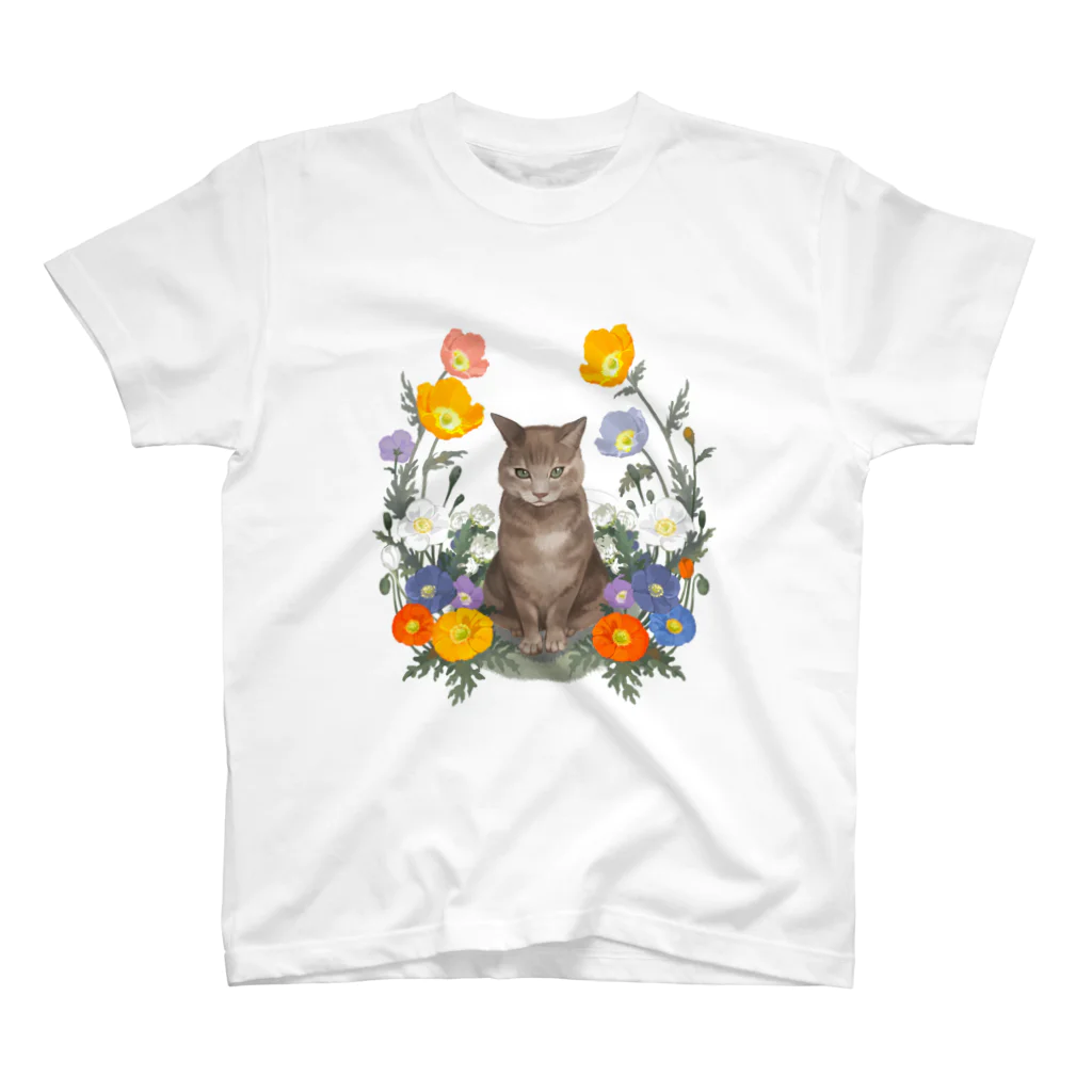 MIdesignの花と猫 スタンダードTシャツ