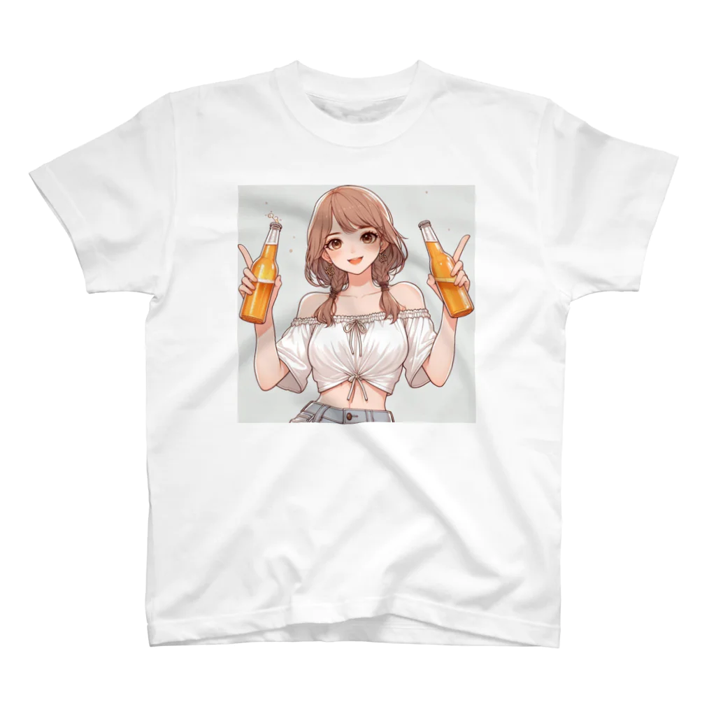 夜猫クロマルくんショップのビール🍺女子 Regular Fit T-Shirt