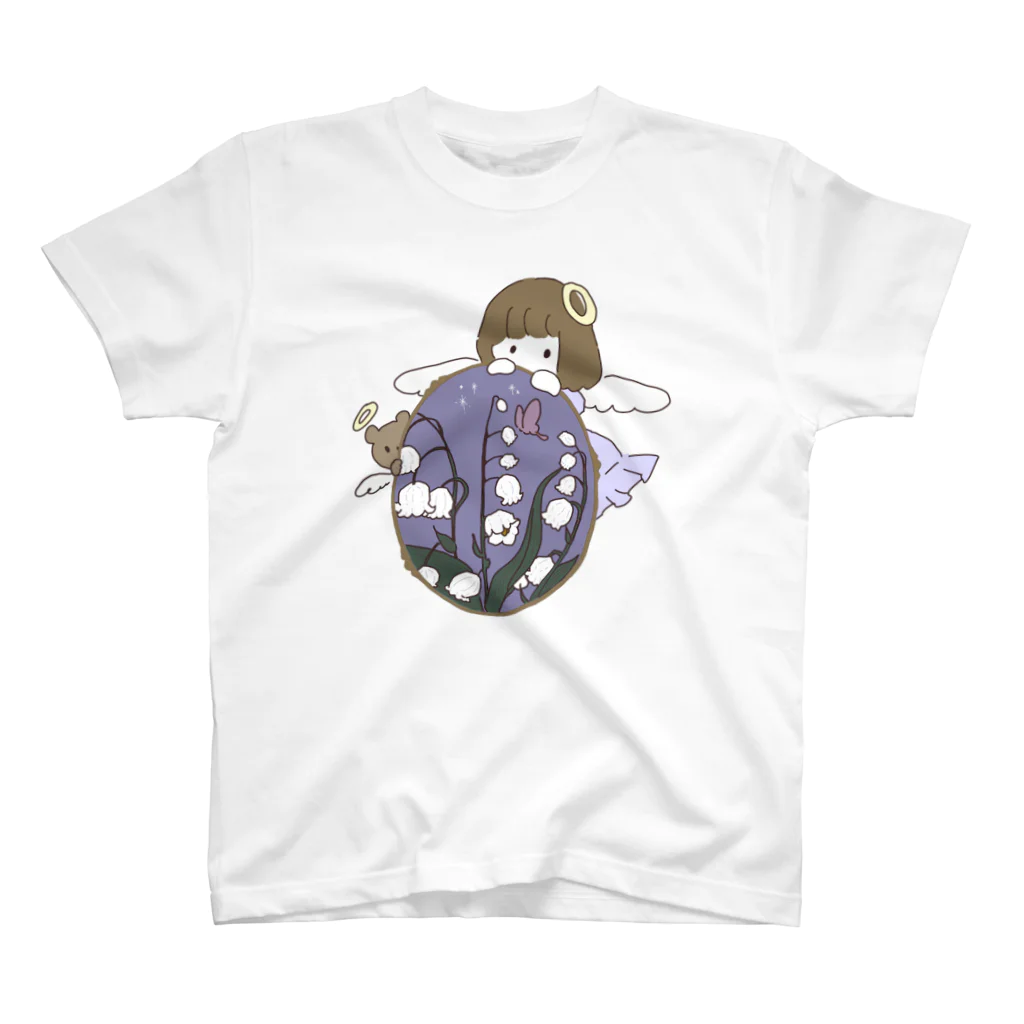 feee.co/フィー子(マーメイド)の鈴蘭の絵画と天使達(パープル) スタンダードTシャツ