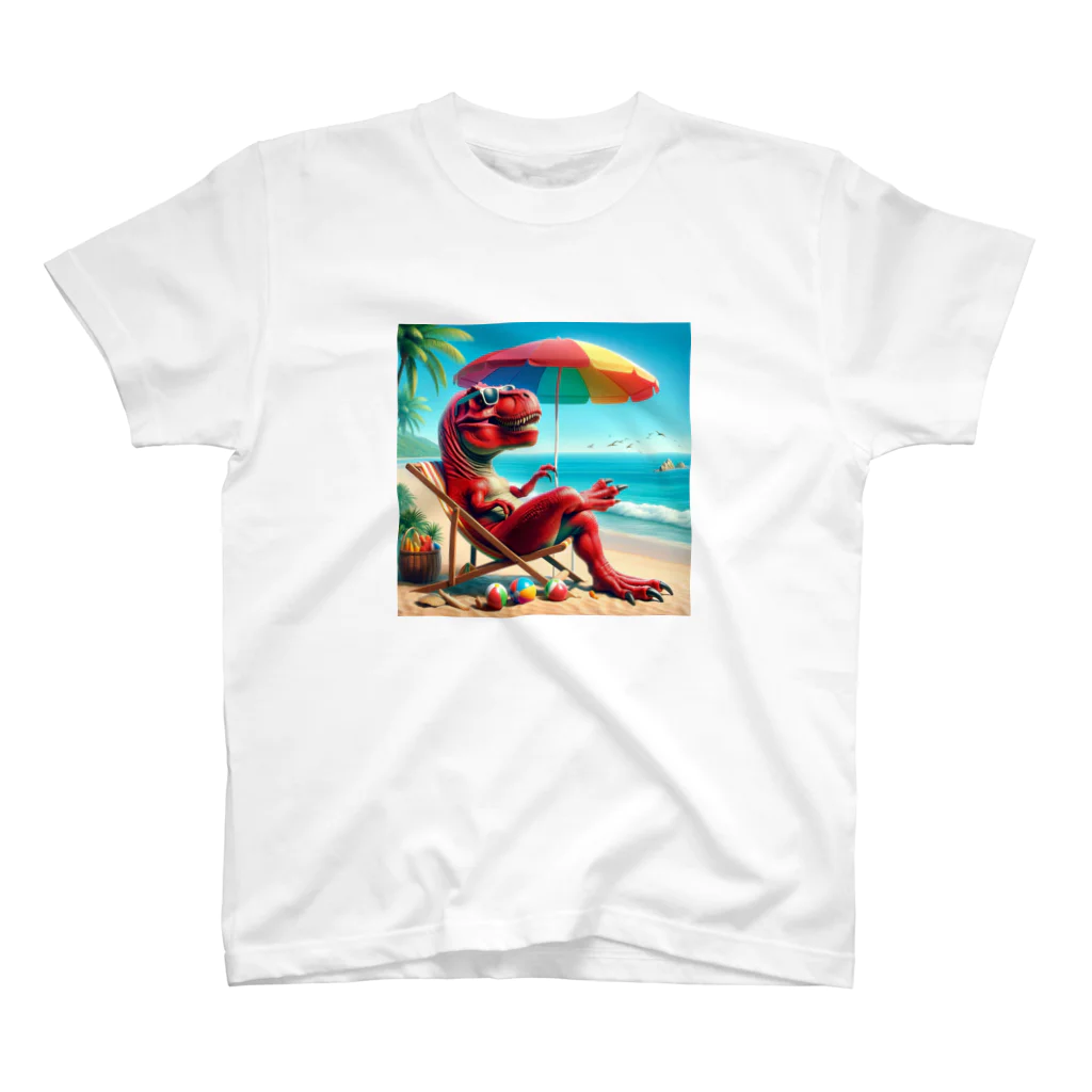 DINO-studioの夏を感じるリアル恐竜赤ティラノ スタンダードTシャツ