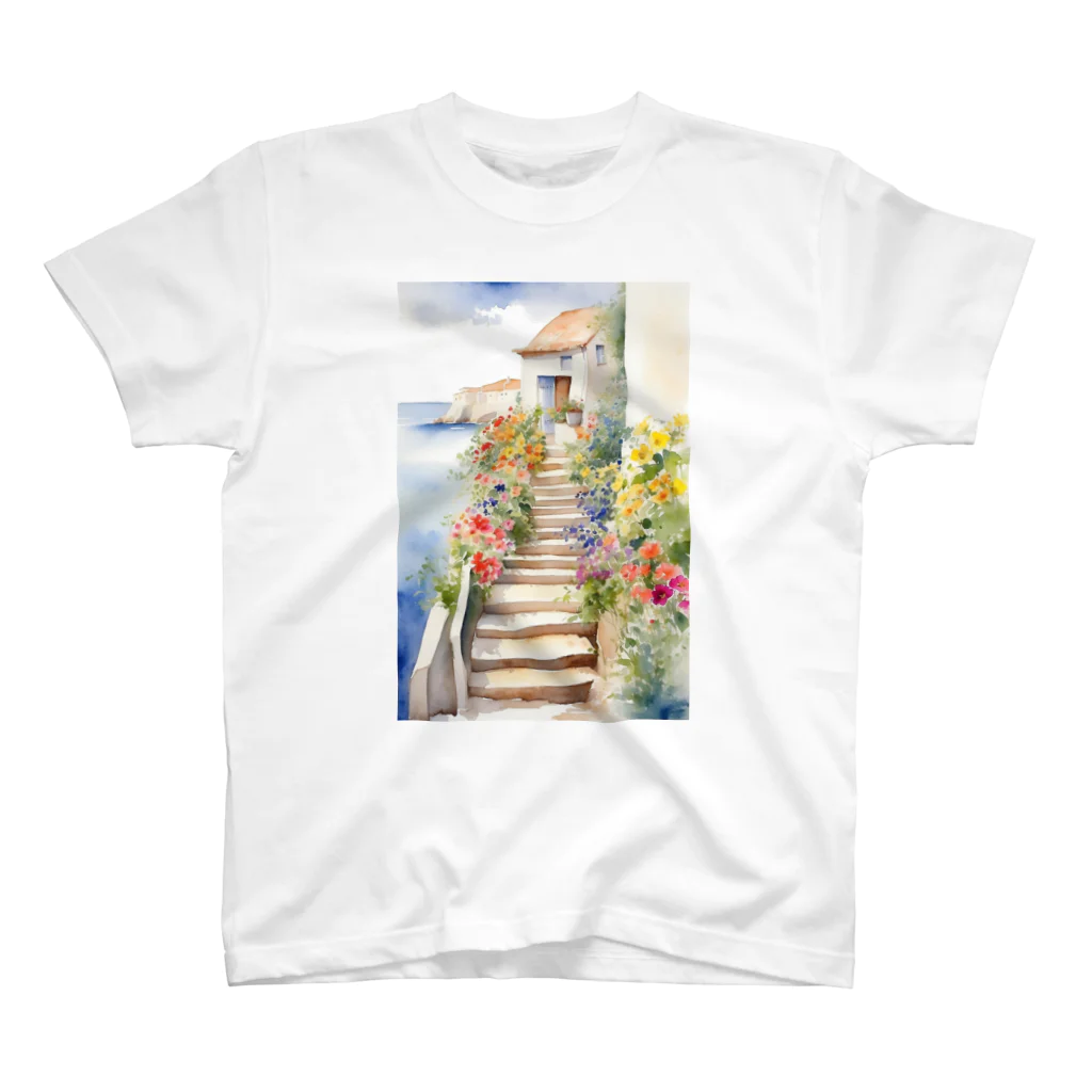 Melvilleの花のある階段（Staircase with flowers） Regular Fit T-Shirt