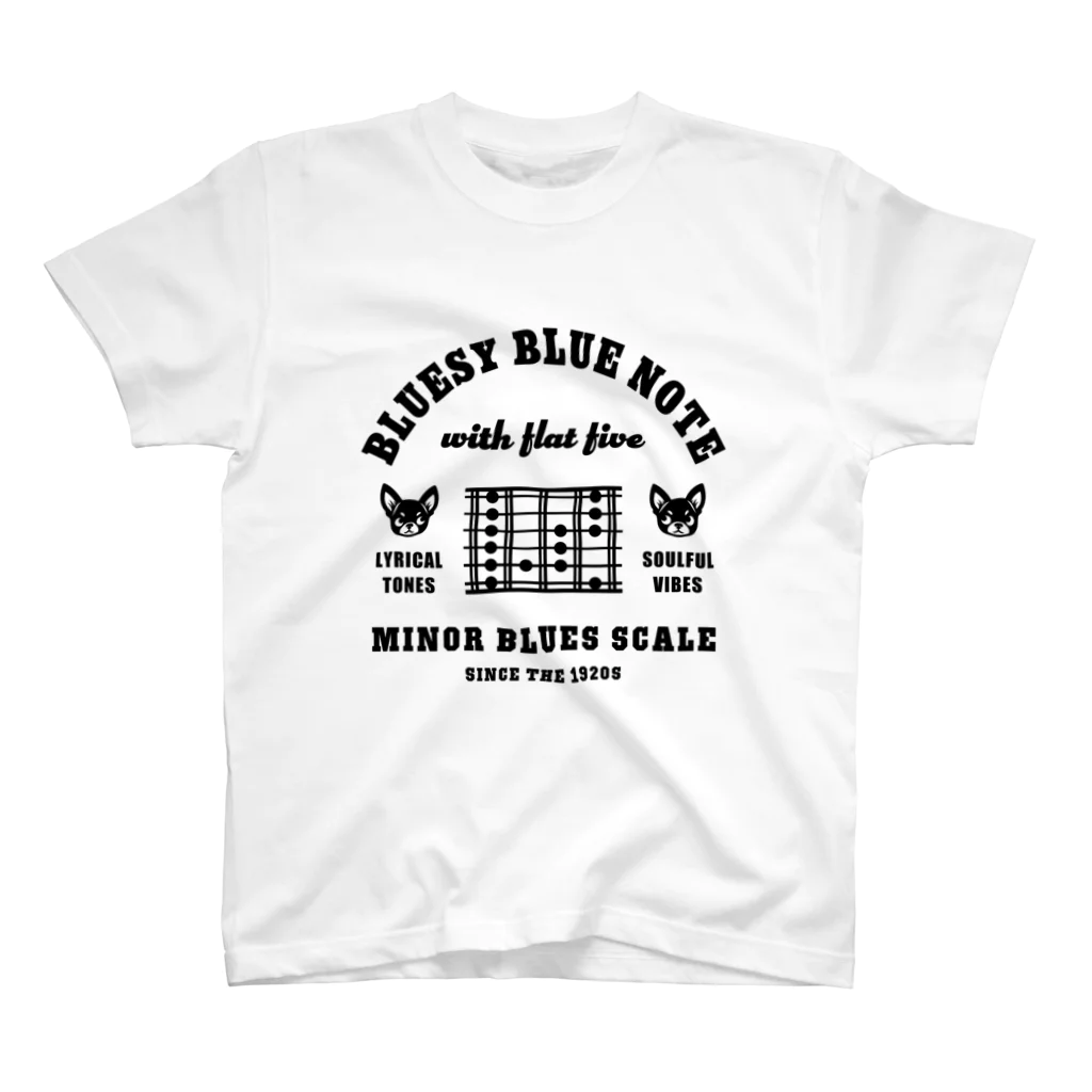 QROOVYのギタースケール　MINOR BLUES SCALE（黒線） Regular Fit T-Shirt