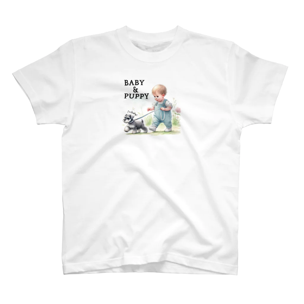 at_taroのSchnauzer leading a baby!! Regular Fit T-Shirt