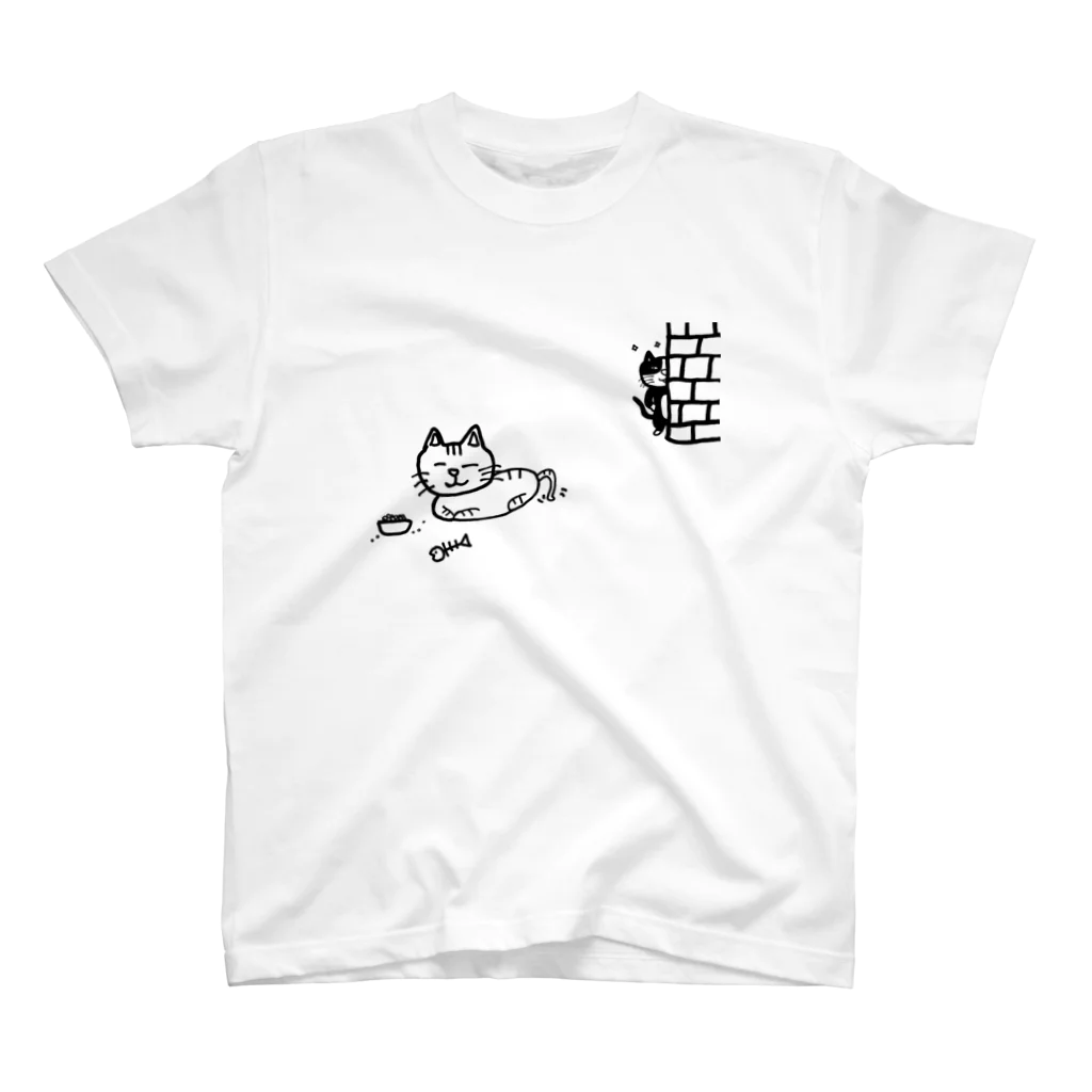 おじさんが寝る前に描くねこたちの後方注意！ スタンダードTシャツ