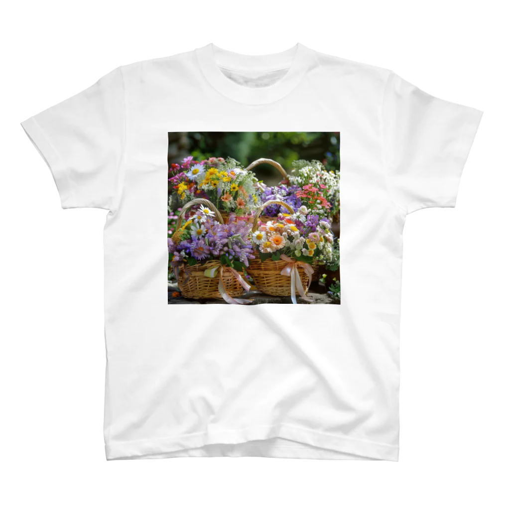 AQUAMETAVERSEの華やかな花が入った花かご　なでしこ1478 スタンダードTシャツ