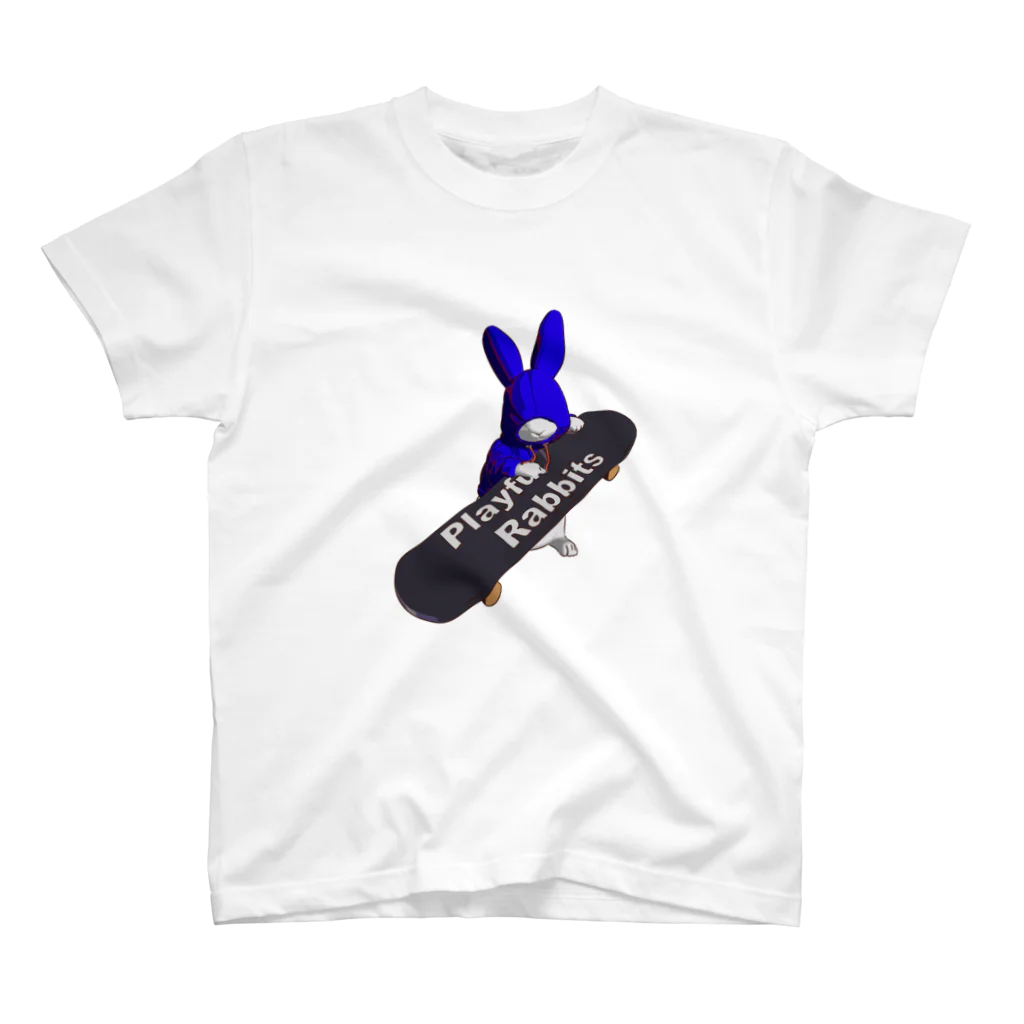 鬼鞍 ONIKURAのPlayful Rabbits ブルー Regular Fit T-Shirt