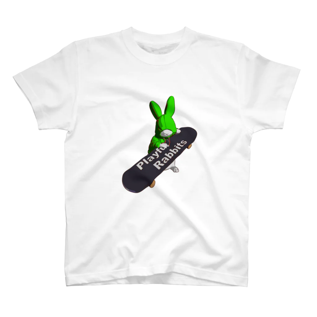 鬼鞍 ONIKURAのPlayful Rabbits グリーン Regular Fit T-Shirt