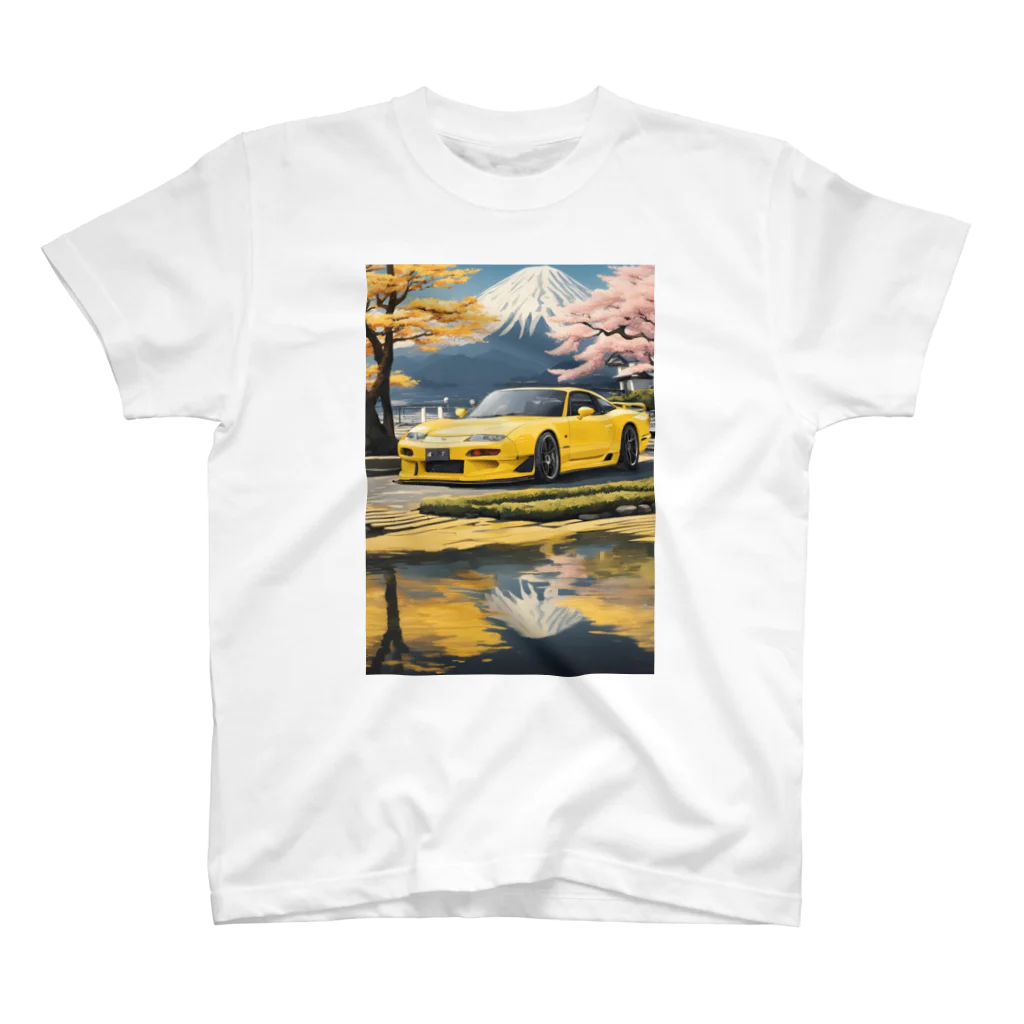 JapanCarStyleの黄色いスポーツカーと日本の風景3 スタンダードTシャツ