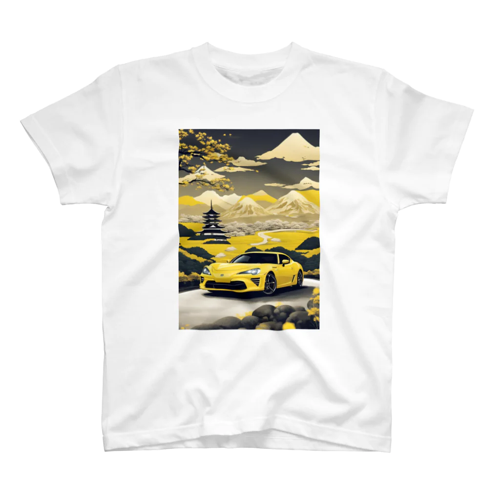 JapanCarStyleの黄色いスポーツカーと日本の風景4 スタンダードTシャツ