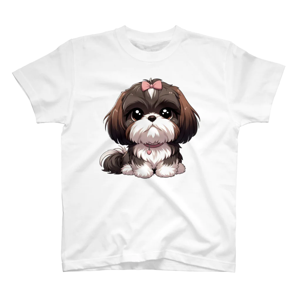 PALA's SHOP　cool、シュール、古風、和風、ねこ、ワンちゃん、ウサギさん、野鳥。のかわいいShih Tzu　pappy Regular Fit T-Shirt