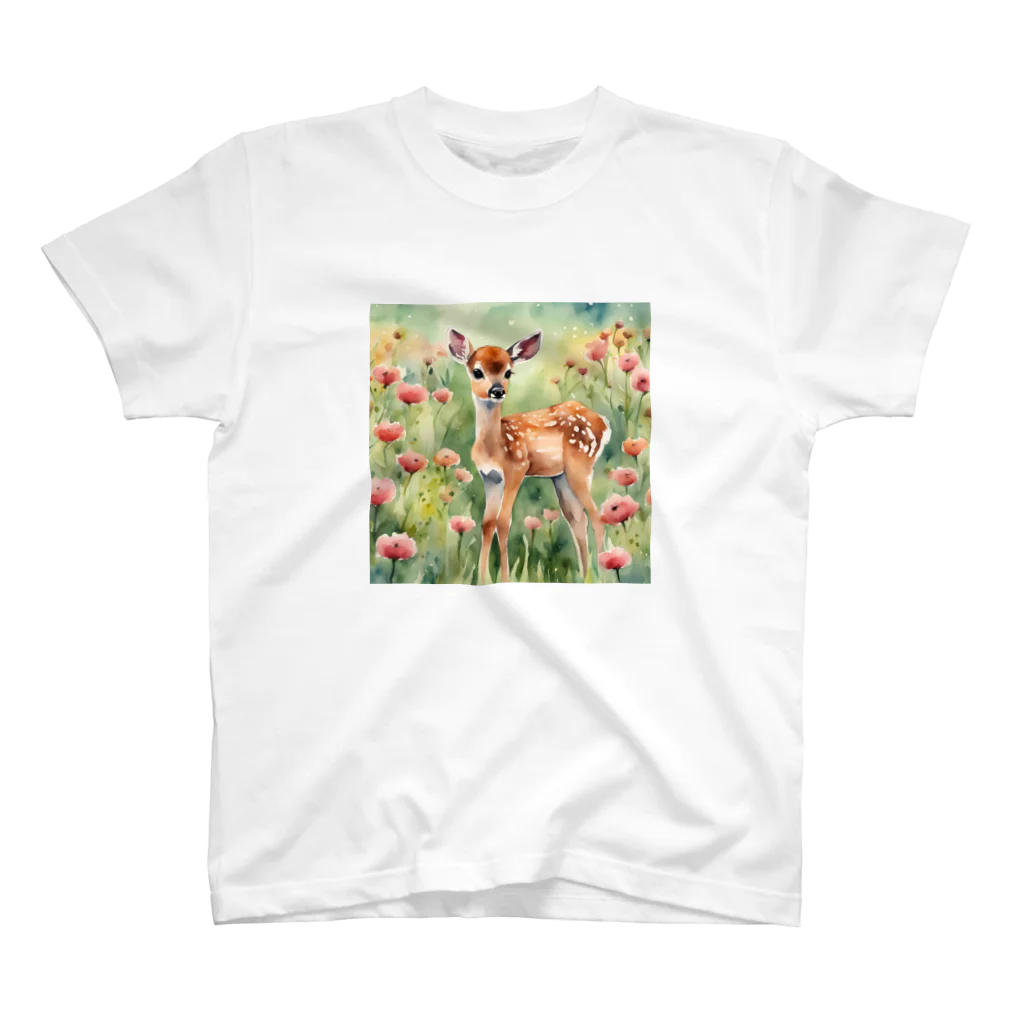 eiの子鹿とお花畑 スタンダードTシャツ
