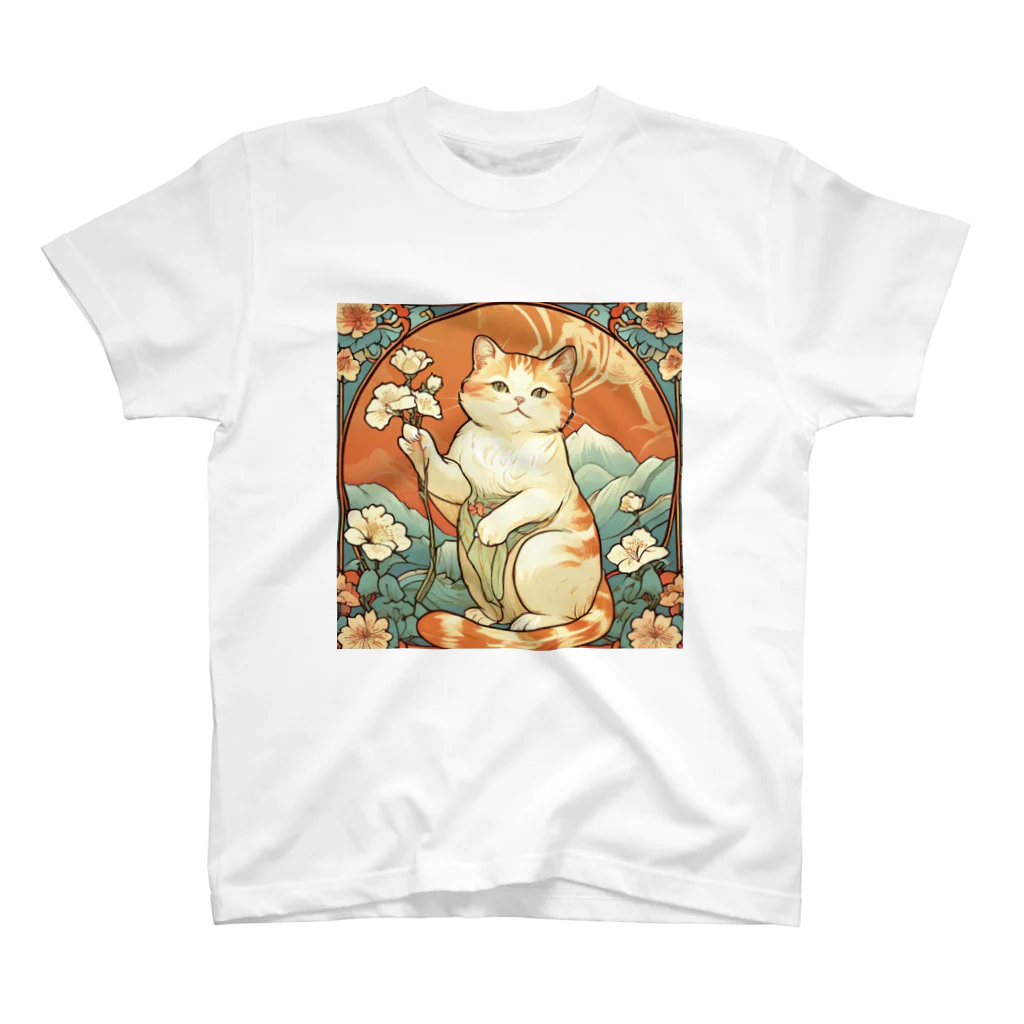 ゆまちゃんの開運雑貨屋さんの幸運を招いてない猫。花を持ってるだけよね スタンダードTシャツ