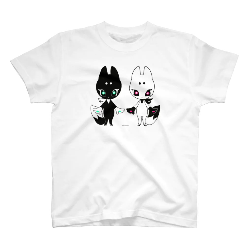 華点本舗のシロコ×クロコ｜神社×忍者×狐🦊 スタンダードTシャツ