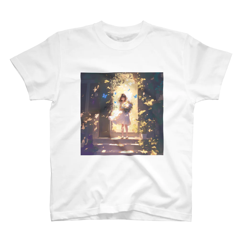 花束娘のThe Girl in the Light with Blue Butterflies in the Garden Regular Fit T-Shirt