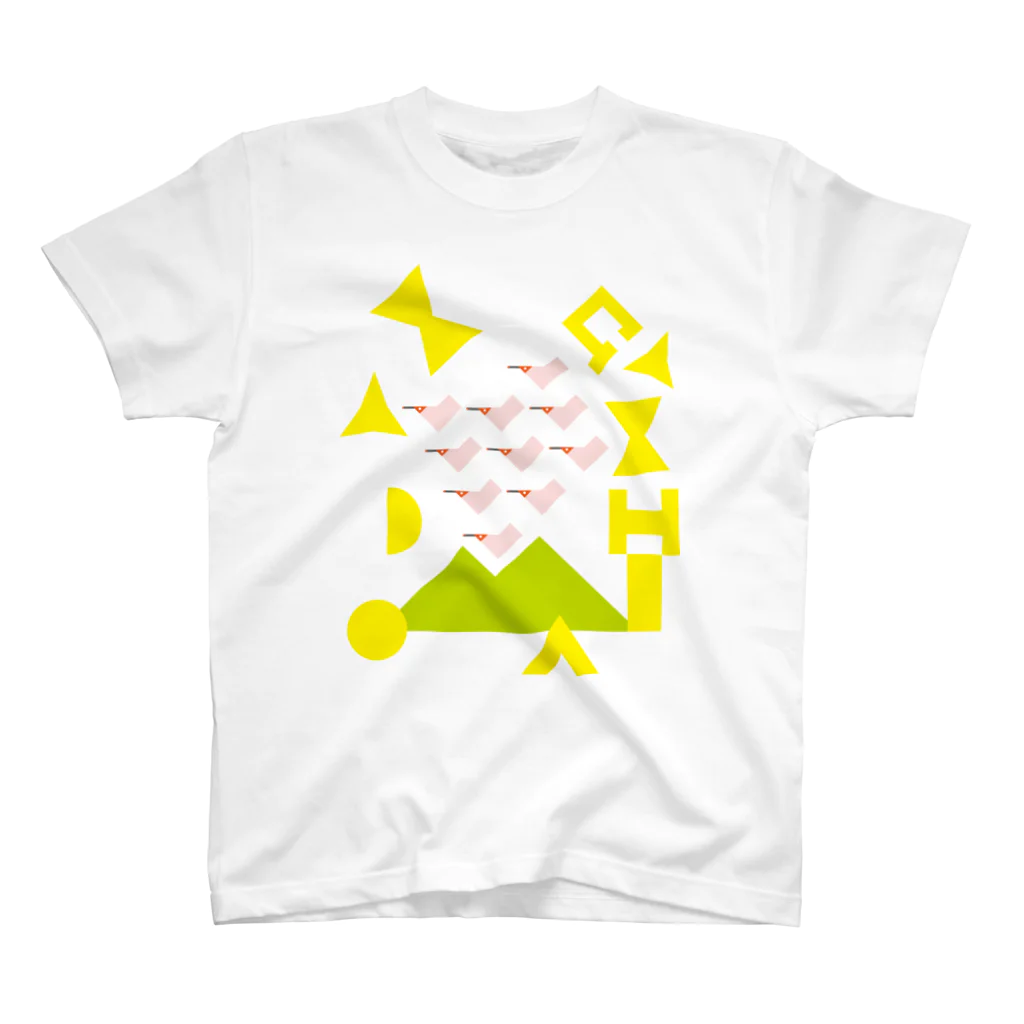 inae-doの朱鷺と金山（白背景つき） スタンダードTシャツ