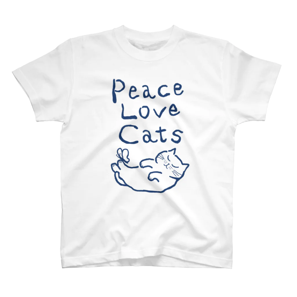 TomoshibiのPeace Love Cats ブルー スタンダードTシャツ