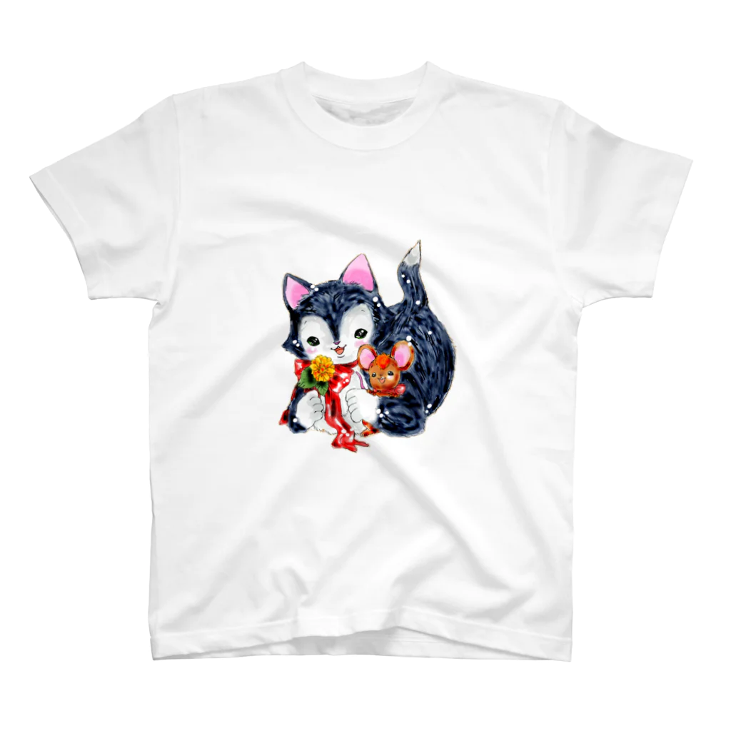 dot comのレトロ風　ねことねずみ スタンダードTシャツ