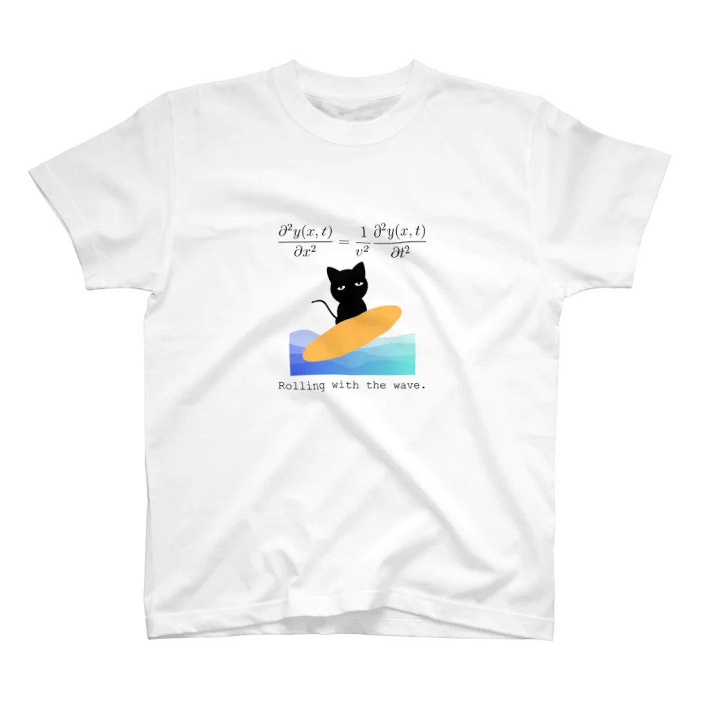 yuko_suzukiの波動方程式と波に乗るネコ Regular Fit T-Shirt
