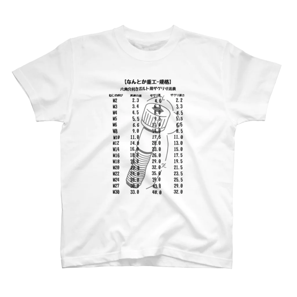 【公式】なんとか重工のなんとか重工-規格（ザグリ寸法表） スタンダードTシャツ