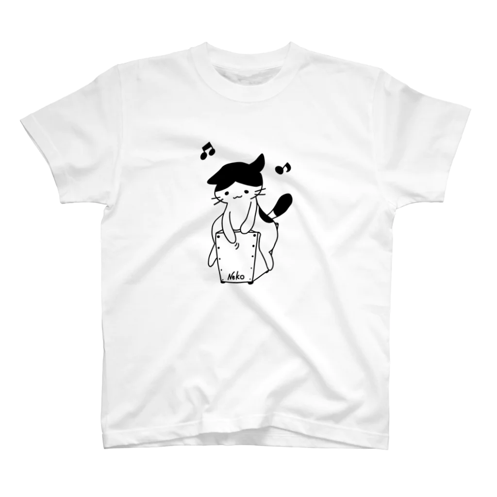  ふじねこ屋のカホン猫（モノクロ） スタンダードTシャツ