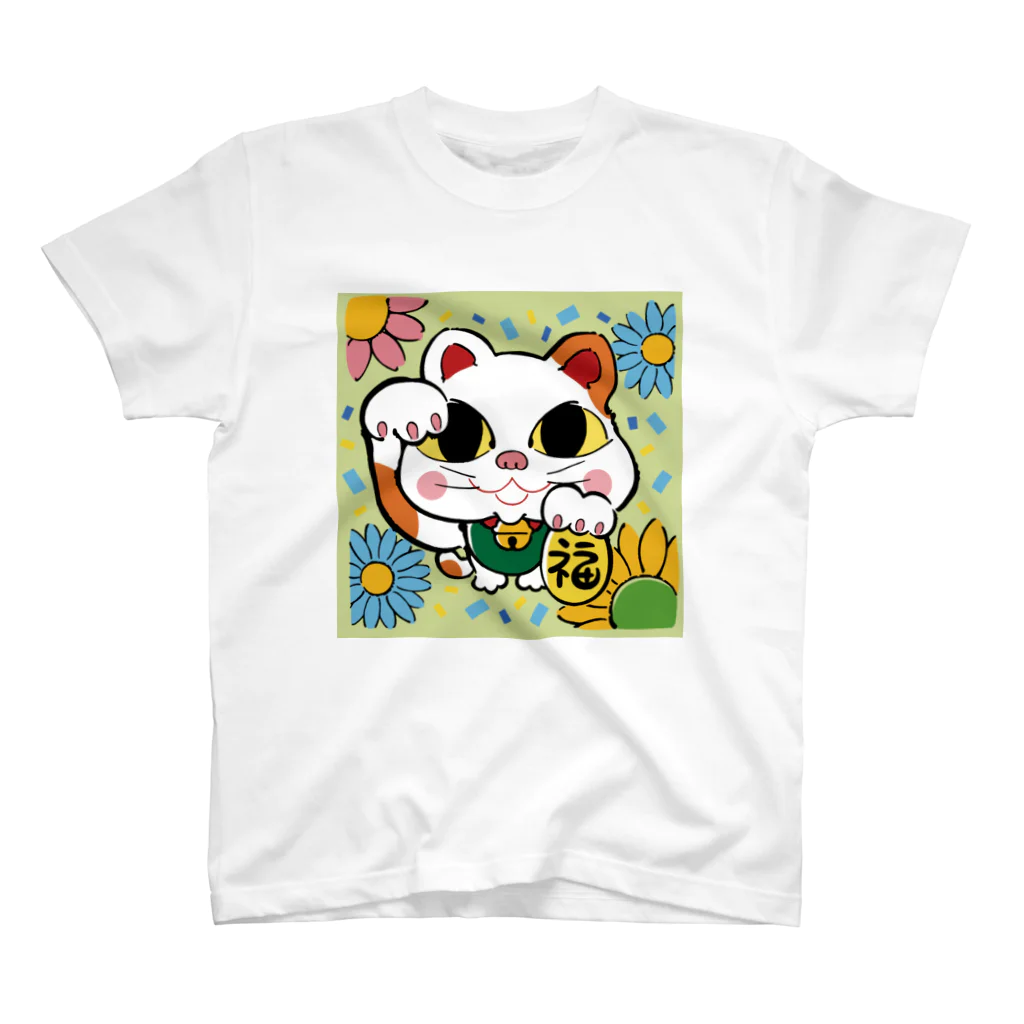 開運キャラ祭りの招き猫 　背景あり　 Regular Fit T-Shirt