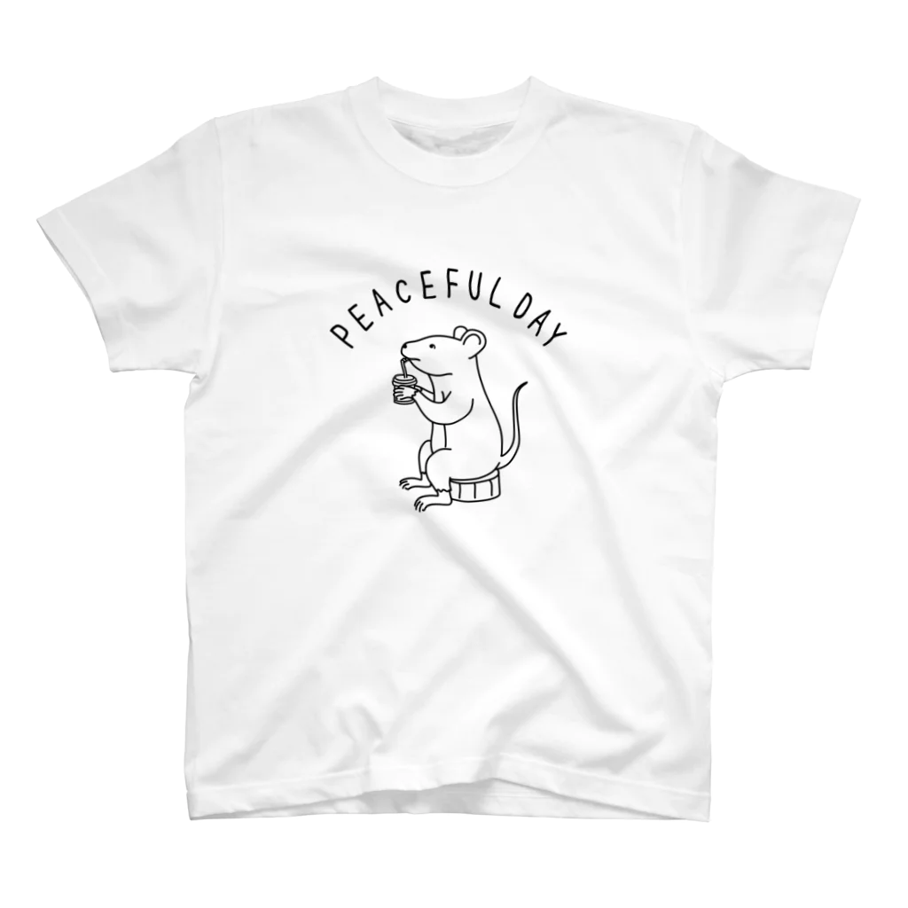 AliviostaのPeaceful Day ピースフルデイ ねずみ 動物イラストアーチロゴ スタンダードTシャツ