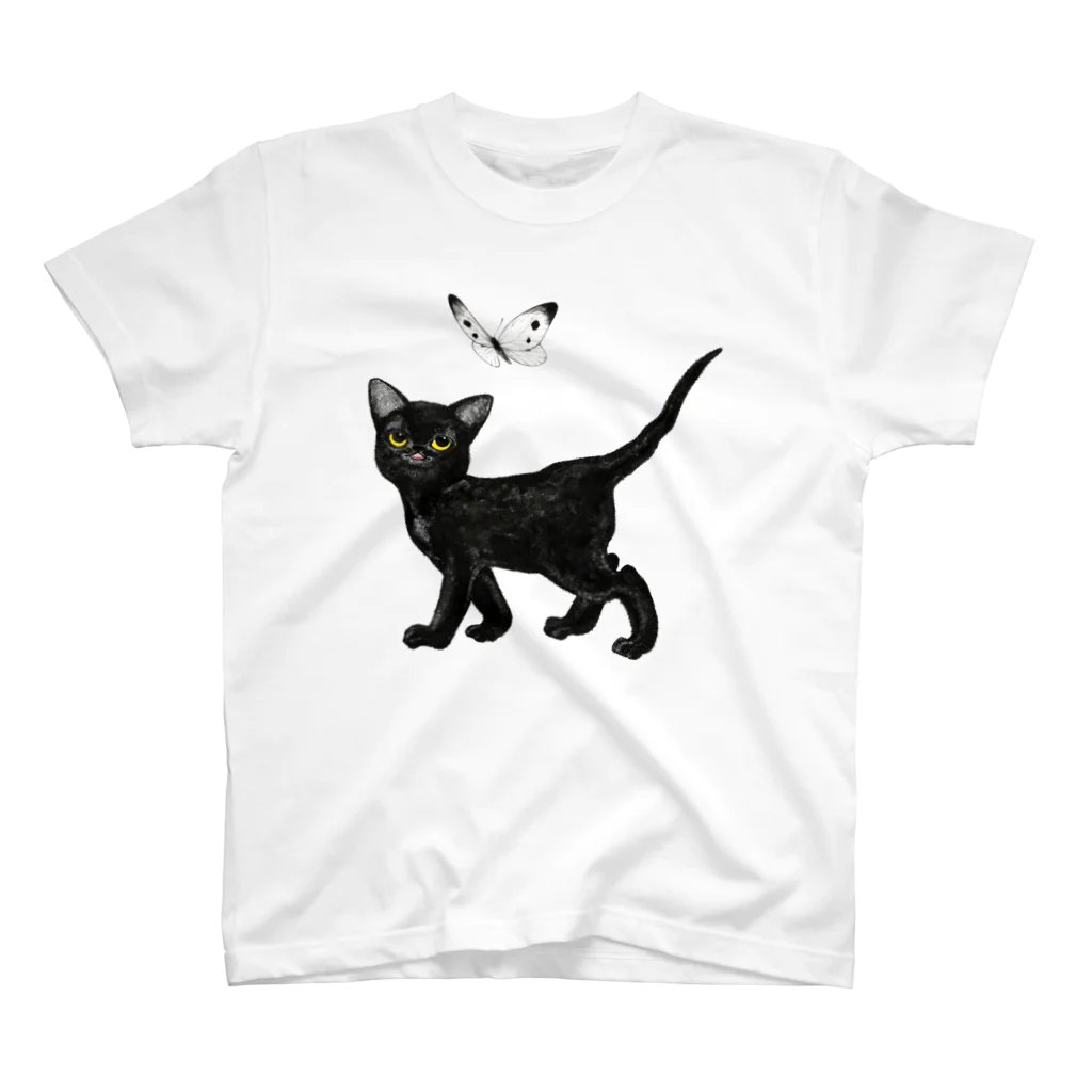 夜舟の黒猫と紋白 Regular Fit T-Shirt