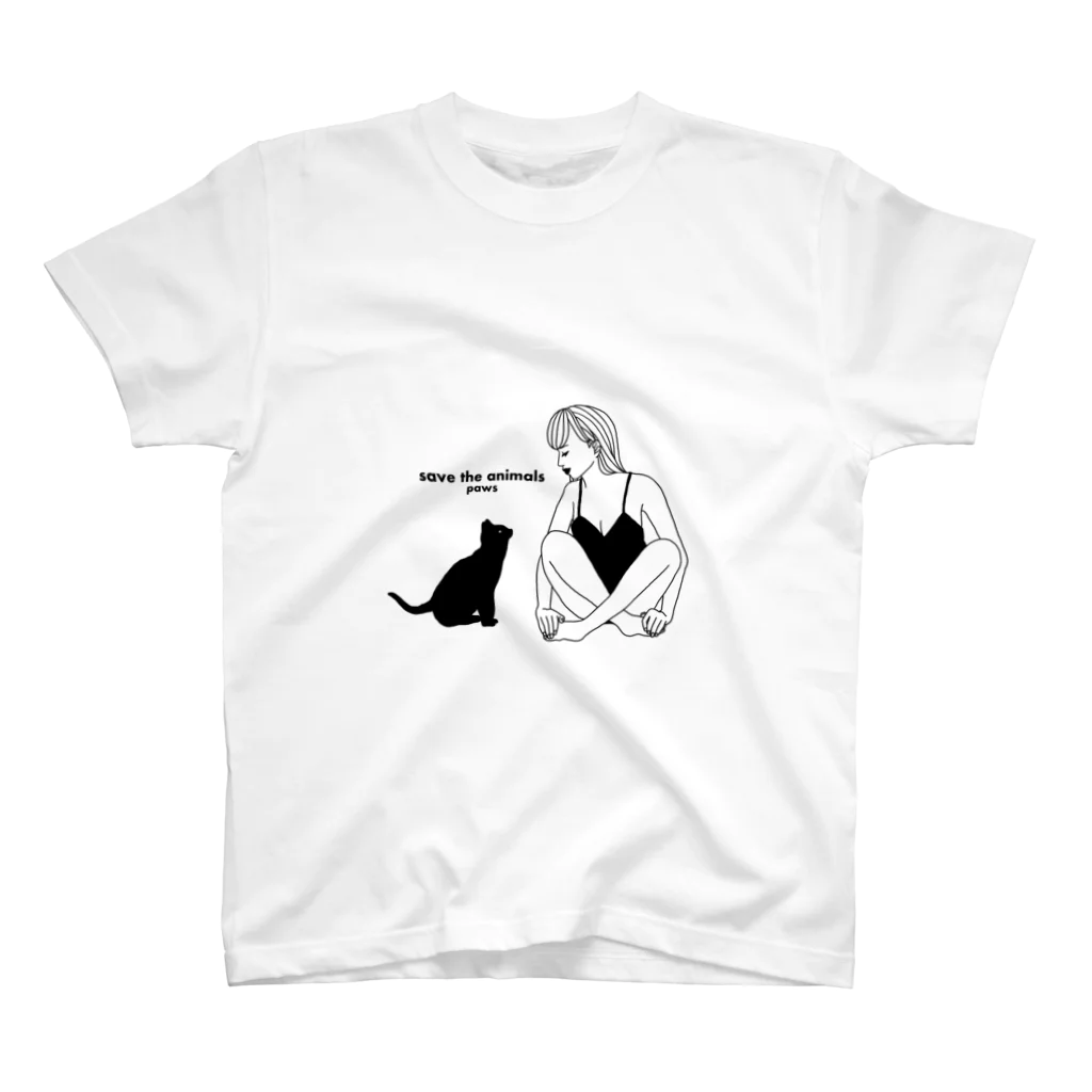 pawsの猫と女の子 Regular Fit T-Shirt