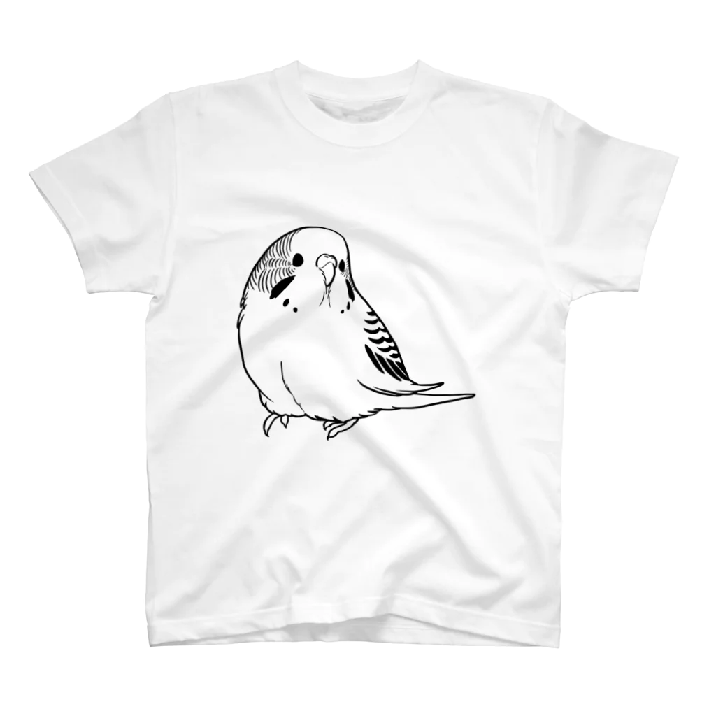 one-naacoのもふもふセキセイインコ(線画) スタンダードTシャツ